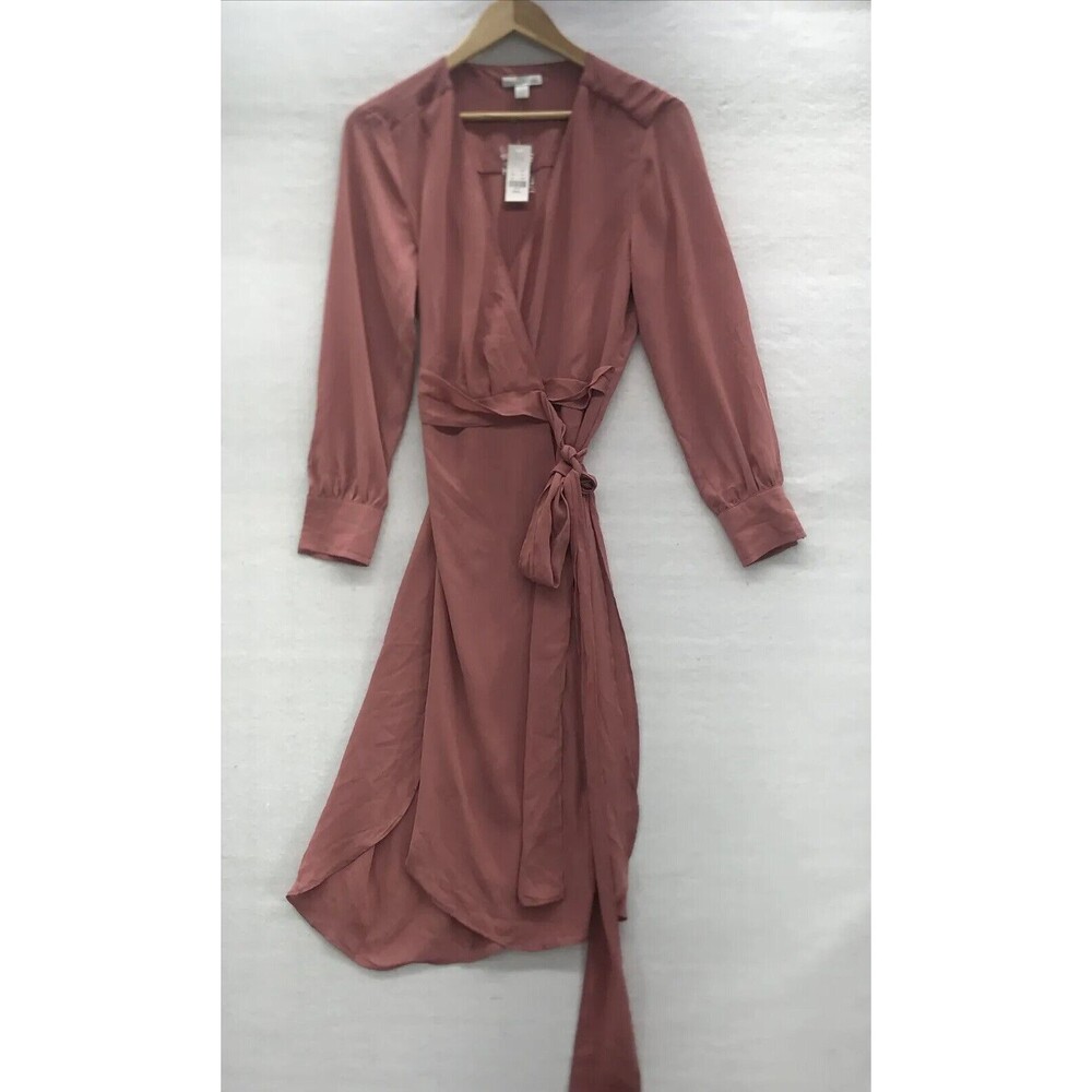 New York & Company Wrap Dress Size Small Rose Pink Long Sleeve Side Splits
